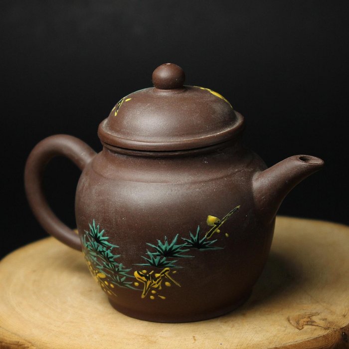 桑園の】早期中國宜興手工製琺瑯彩繪紫砂壺泡茶壺(委託品) D 11330 B21