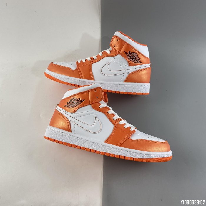 Air Jordan 1 Mid AJ1 白橙小扣碎皮革緩震籃球鞋DM3531-800 36-46 情侶 