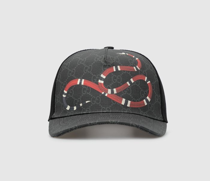 GUCCI 蛇　帽子 GG canvas baseball hat in blue and grey | GUCCI® US