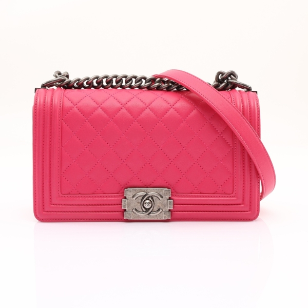 CHANEL 香奈兒 Boy 25 肩背包 粉色 菱格紋牛皮 A67086 【二手名牌BRAND OFF】