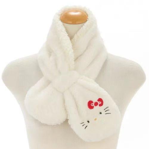 ＊日式雜貨館＊ 日本正版 三麗鷗 保暖圍巾 圍巾 兒童圍巾 三麗鷗圍巾 絨毛圍巾 庫洛米 大耳狗 怕洽狗 凱蒂貓 交叉圍巾 現貨