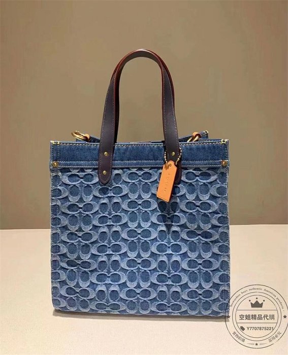空姐代購 COACH CA108 Field Tote 香佈雷大號 托特包 單肩斜挎包 牛仔布老花刺繡 大C非絲印 手感柔軟 手提女包 媽咪包 ...
