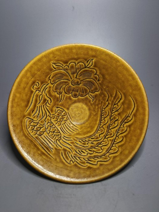 吉州窯黃釉刻花鳳凰斗笠碗宋代瓷器古玩瓷器高器釉水肥厚溫潤釉質細膩