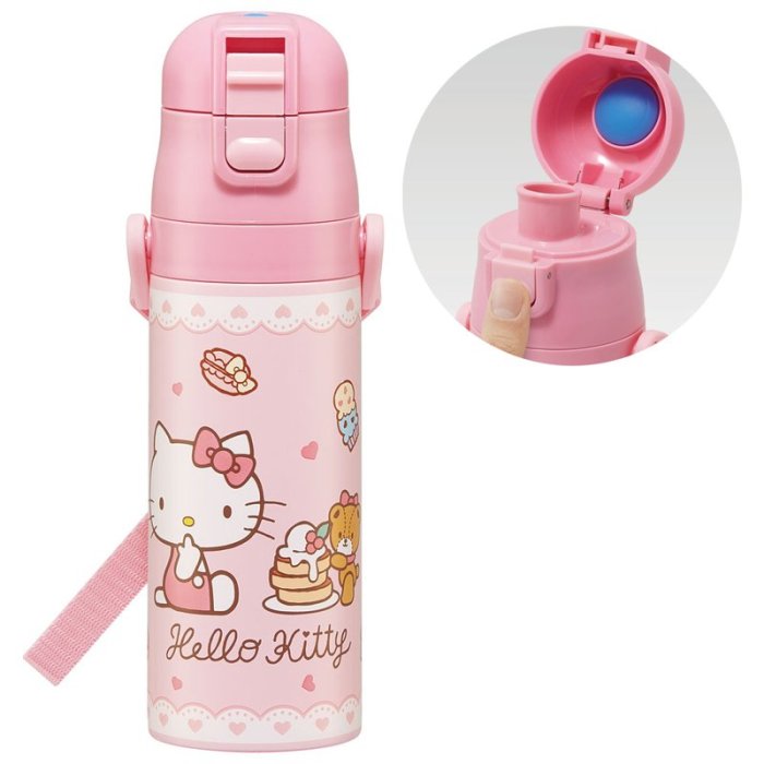 【唯愛日本】4973307608247 凱蒂貓 kitty 甜點粉 超輕量 不鏽鋼 保冷水壺 470ml 水壺 水瓶