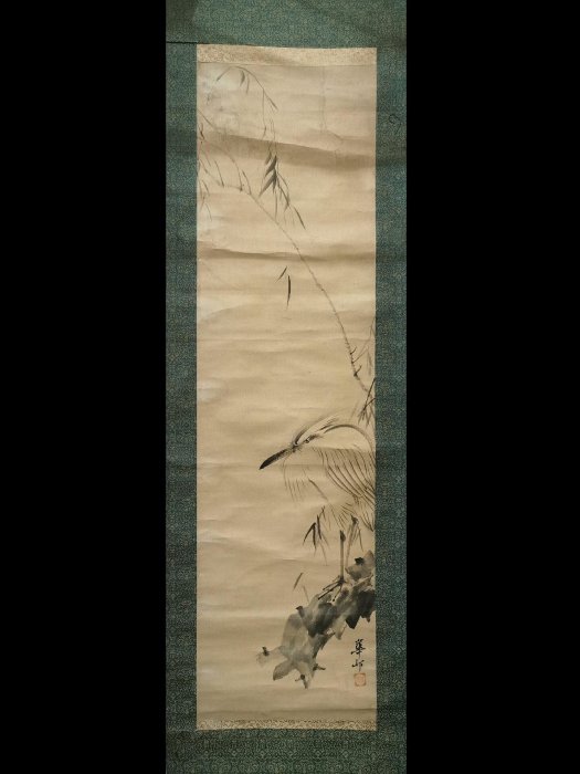 嚴選日本著名畫家鈴木華邨《白鷺圖》手繪紙本立軸，尺規108cm 水墨黑白