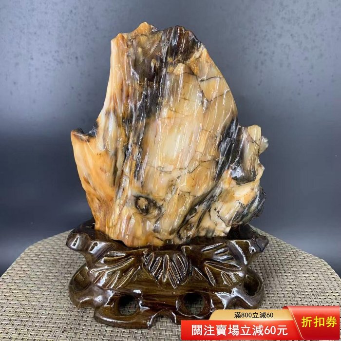 綺麗な化石 天然木 化玉原石 化石天然木化石樹化玉原石擺件規格重量如圖包含底座帶香樟木底【金禧閣
