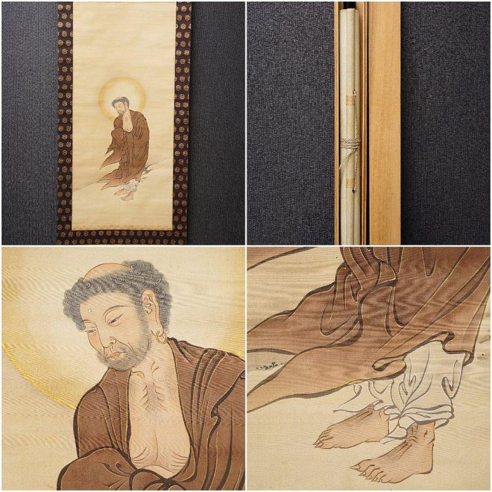 5/5結標絹本釋迦出山附供箱XED0408 -掛軸國畫書法山水花鳥人物茶掛絹本