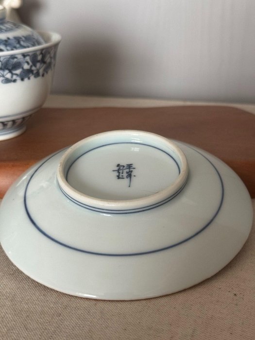 嘉祥堂特制青花纏枝紋老茶蓋碗，日本京都清水焼，直徑9.5cm，全品相藏