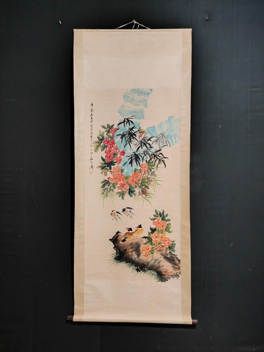 編號C3959 純手繪四尺中堂王雪濤花鳥一物一圖，實物攝材質:1600A360