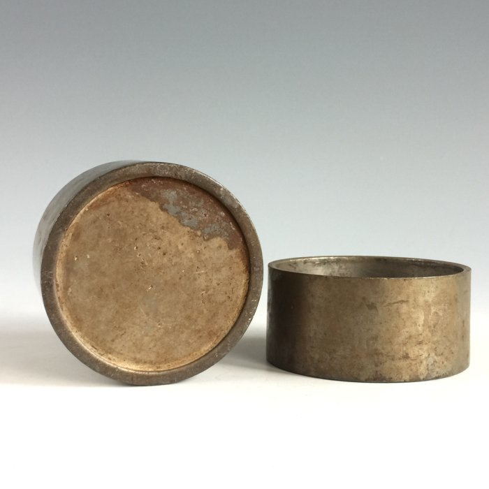 松果坊】日本煎茶道具古錫器筒形錫茶入錫茶葉罐錫茶筒錫茶倉老錫