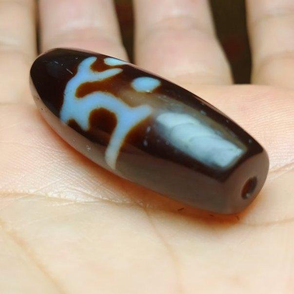 早期西藏天然龍鱗紋結晶老天珠{虛空藏菩薩種子字} 大掛墜MO-35《紀老師