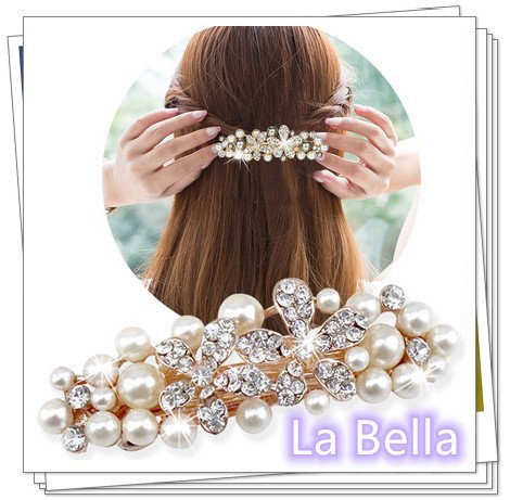 【快樂莊園精選】La Bella 日韓 ins 網紅款 超奢華珍珠水鑽 髮夾 新娘髮飾(現貨)