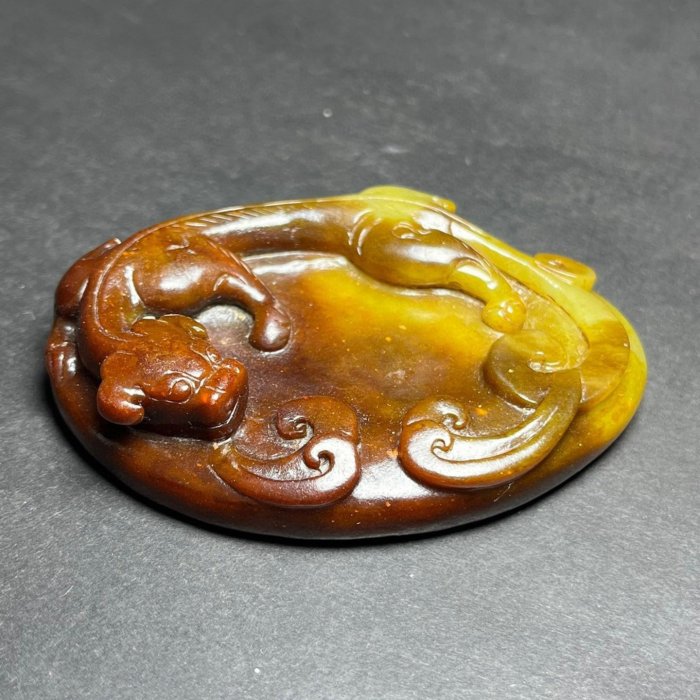 舊藏和田玉明清螭龍筆添尺寸59×18×84mm 重133克【玖先生】 | Yahoo拍賣