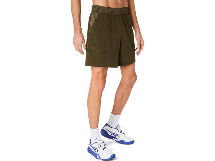 【曼森體育】ASICS 亞瑟士 7吋平織 短褲 男款 ACTIMOTION 海外版 網球短褲 墨綠