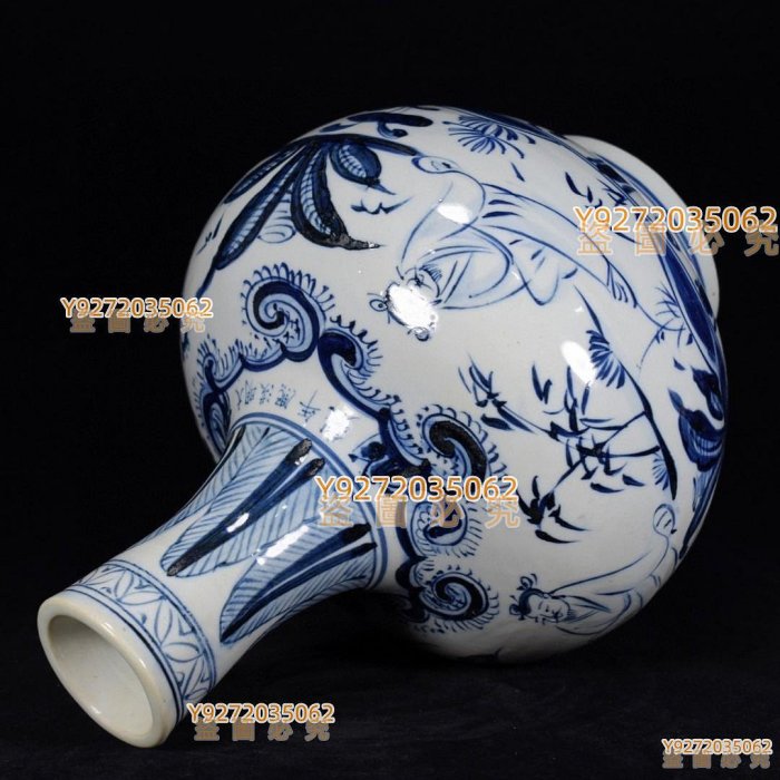 大明洪熙年制青花線描四君子天球瓶高33厘米直徑24厘瓷器古瓷老瓷【華夏
