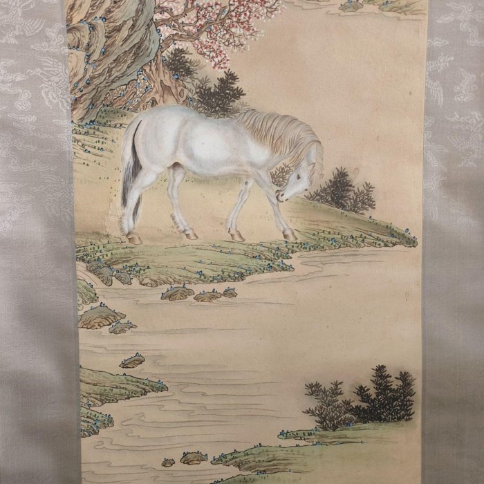 近代馬晉精品駿馬圖軸，宣紙製作，附原裝軸套，家中閒置字畫處理，近