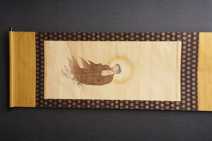 オ*チ様 掛軸 [出山釈迦図]絹本複製画　仏画 絹本　合わせ箱付 5/5結標絹本釋迦出山附供箱XED0408 -掛軸國畫書法山水花鳥人物茶掛絹本
