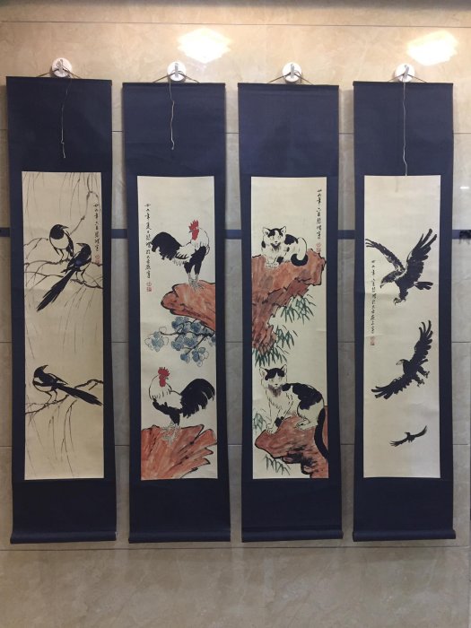 嚴選徐悲鴻花鳥四條屏國畫，宣紙創作，尺幅精細，原裝真跡推薦花鳥四條
