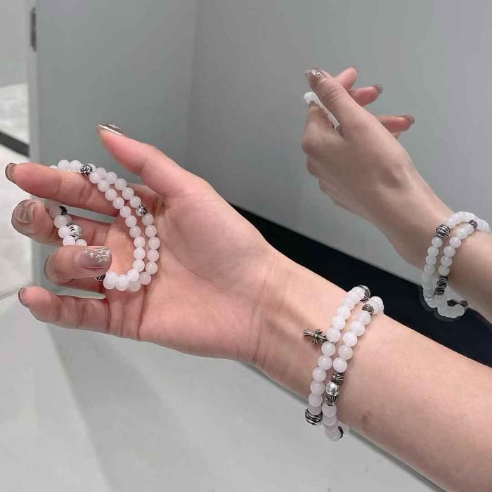 Chrome Hearts 克羅心6mm白瑪瑙十字吊墜四銀手鍊手串尺碼S L | Yahoo拍賣