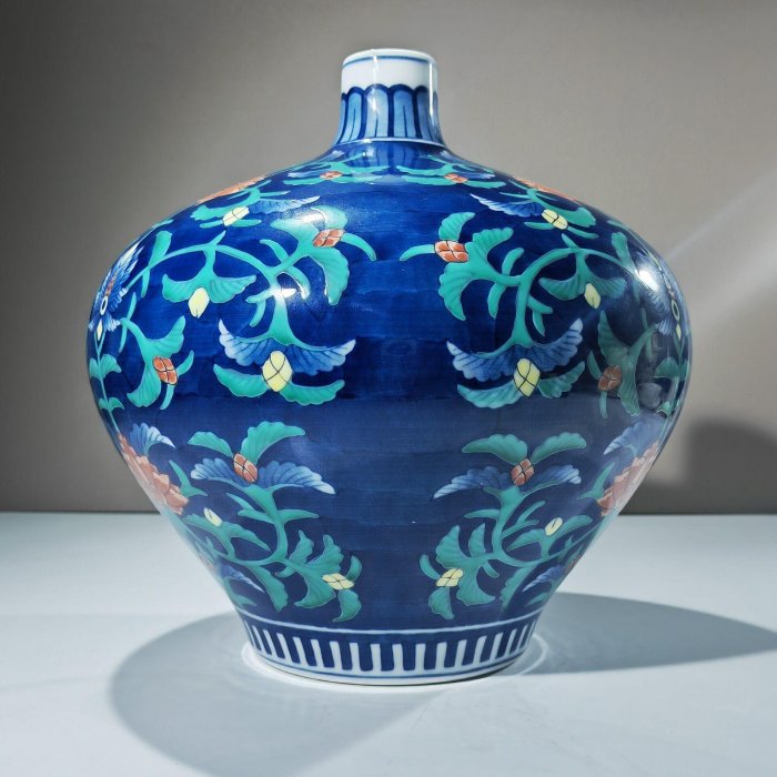日本有田池田視行花卉花瓶中古美器瓶口直徑3.5 肚徑22 高22cm 原盒原例