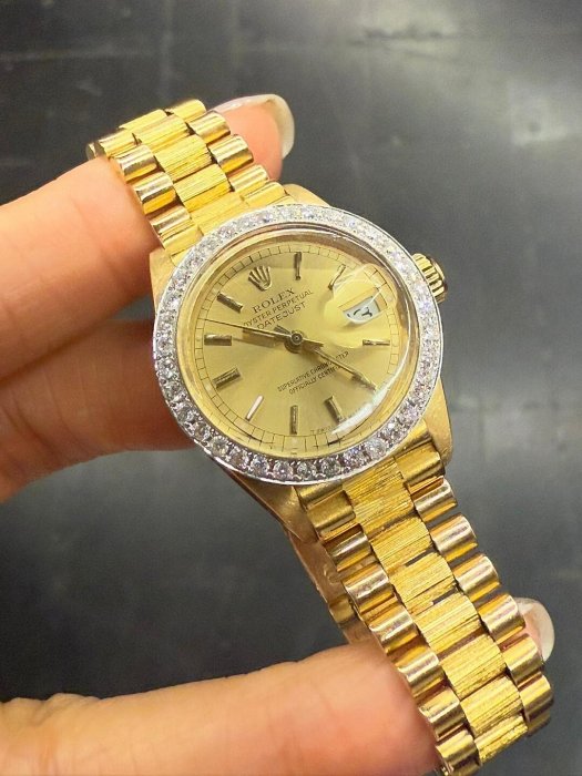 【二手】中古女款勞力士Date Just 18k金后鑲鉆，68克， 適合15.5cm手圍以內，品相 舊藏 收藏-4229