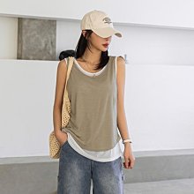 Bellee 正韓 率性女孩假兩件長版棉質背心  (3色) 【0724-17】