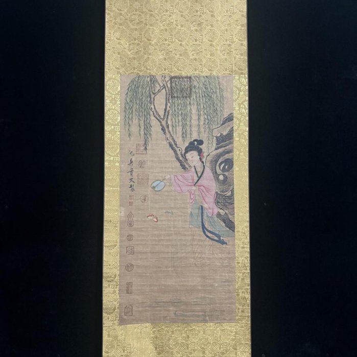 代號TZ373《仇英仕女》三尺中堂手繪作品：10畫心材質：宣紙裝裱尺寸