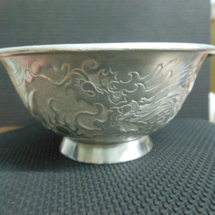 【集】012019純銀製　碗　銀鉢　鎚打雷文 銀器時代蒙古銀碗全手工打造純銀碗高檔紅木邊碗純銀茶具大碗