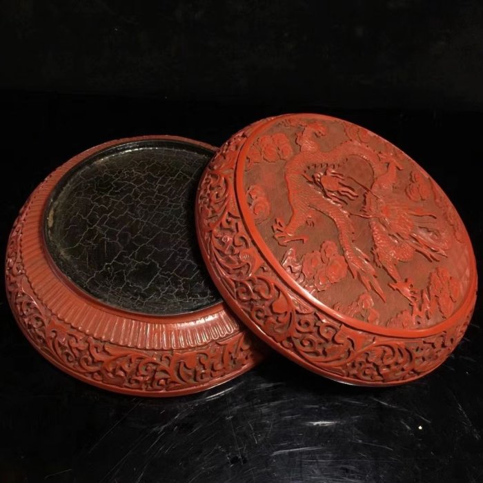清乾隆~ 剔紅漆器雕刻龍紋花卉紋盒| Yahoo拍賣