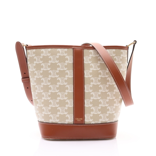 CELINE 賽琳 白色 Triomphe 帆布 牛皮 Bucket Small 肩背包 191442 【二手名牌BRAND OFF】