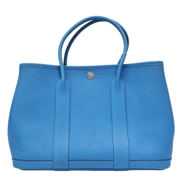 HERMES 愛馬仕 島嶼藍色 Negonda牛皮 Garden Party 30CM 手提包 X刻 【二手名牌BRAND OFF】