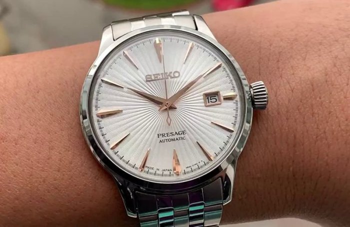 SEIKO WATCH 精工Presage 調酒師玫瑰金馬丁尼自動上鍊機械鋼帶腕錶型號