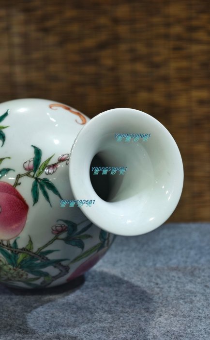 舊藏識款【大清雍正年制】粉彩福壽紋(福捧壽)橄欖瓶125Z32613649 【景
