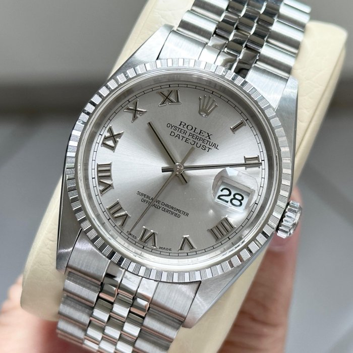 (已交流)ROLEX 16220 Datejust 鐵道框 羅馬面 盒單齊全 A字頭 RSC已驗過 錶況優 錶節全