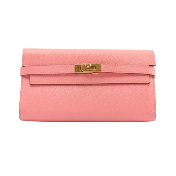 HERMES 愛馬仕 Kelly Long Wallet 兩折長夾 糖果粉紅 Epsom牛皮 金扣 刻印不鮮明 【二手名牌BRAND OFF】