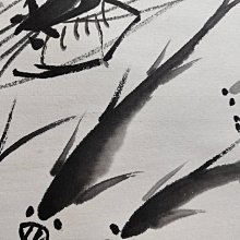 舊藏字畫三尺中堂齊白石款的魚蝦圖畫純手繪作品LXE02材質宣紙裱好尺寸