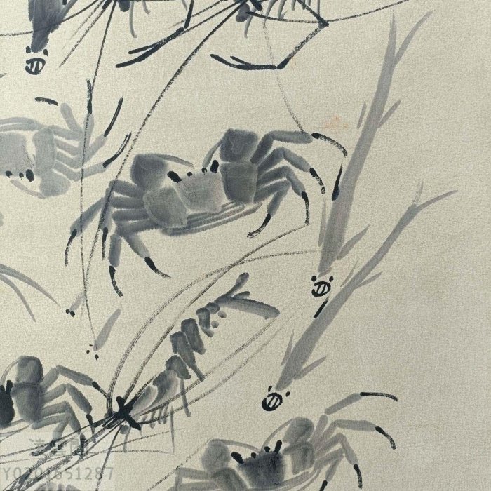 JP85【齊白石】蝦蟹圖,精品四尺中堂純手繪作品| Yahoo拍賣