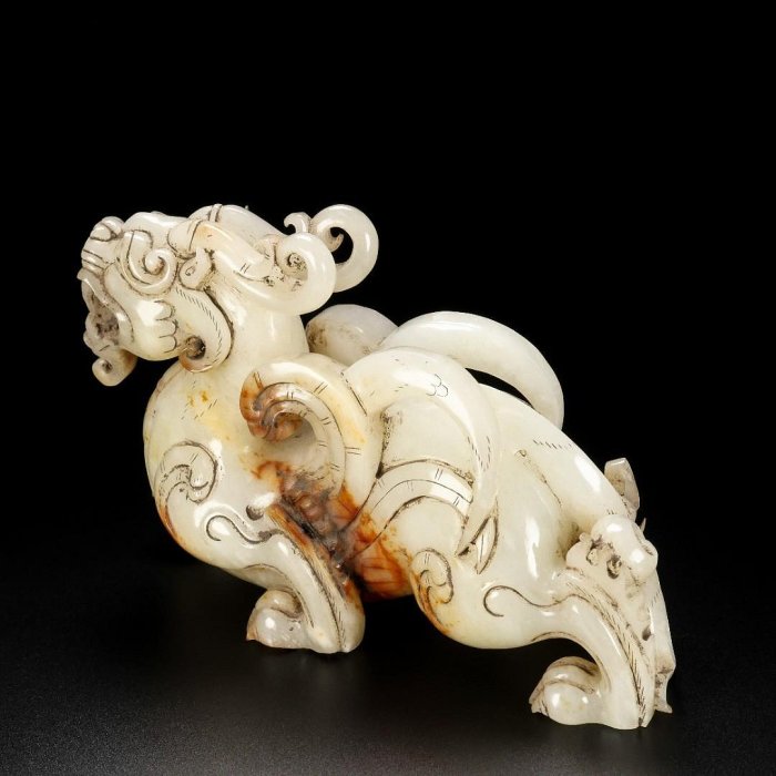 可議價舊藏，和田玉，名稱：玉貔貅擺件，尺寸：長15寬6高10厘米，重量