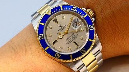 【美好時光】罕見末代灰鑽（會賺）極美品ROLEX勞力士16613SG灰色鑽面Serti Dial