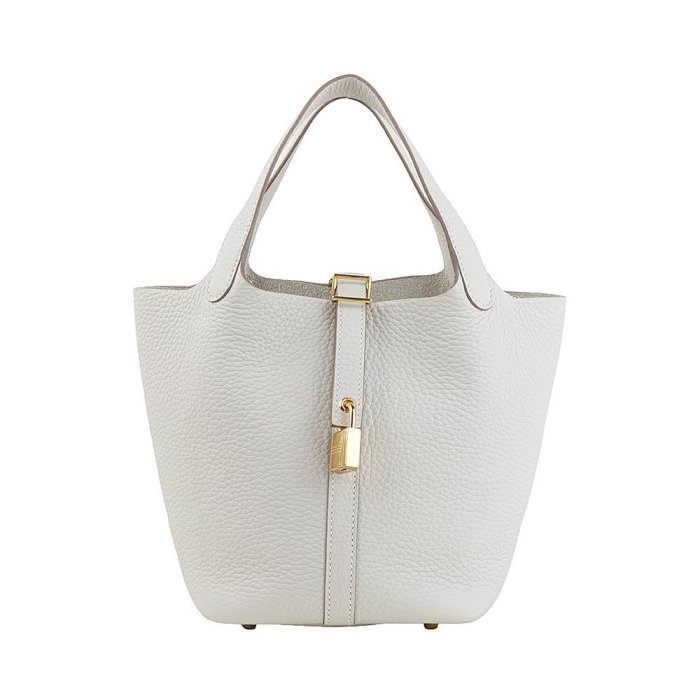 KÉSH 凱仕精品｜HERMÈS 愛馬仕 菜籃子Picotin Lock 18 奶昔白 Clemence 牛皮金釦手提水桶包｜K刻2025年