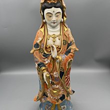 擺件NO.338 【回流臻品】日本九谷燒巨匠菊仙作金彩觀音菩薩立像核心