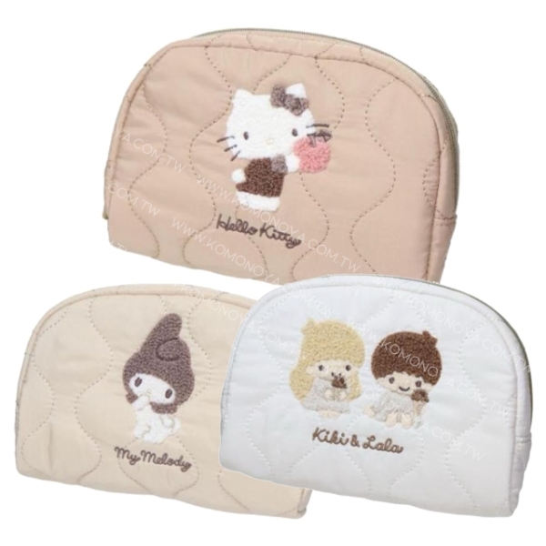小禮堂 Sanrio 三麗鷗 皮質刺繡化妝包 (復古款) Kitty 雙子星 美樂蒂