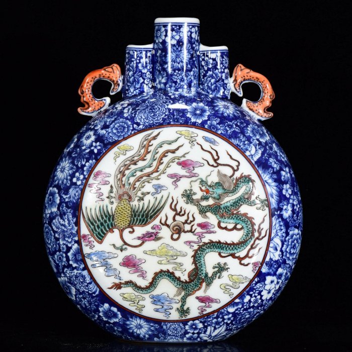 乾隆時期青花瓷瓶龍風紋三管扁瓶瓷器收藏品古董瓶HYX13495 | Yahoo拍賣