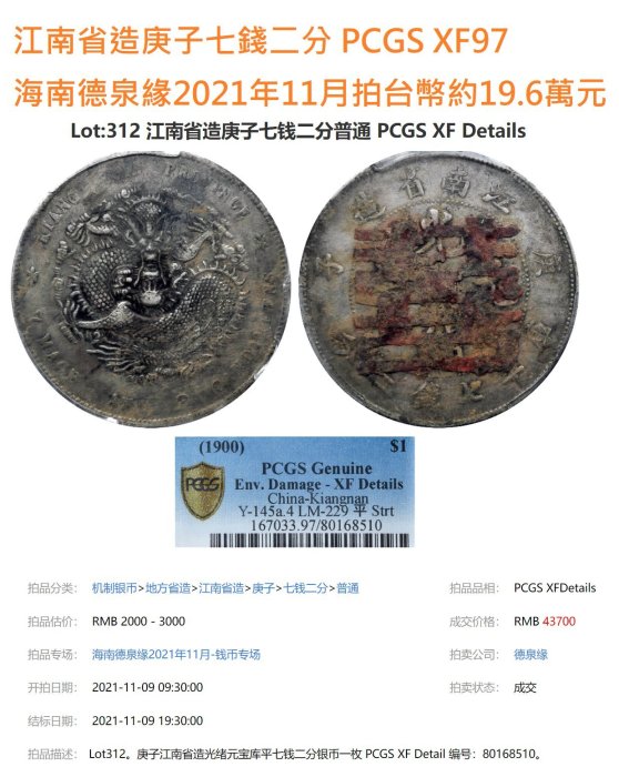 古錢 江南省造 庚子年希少品