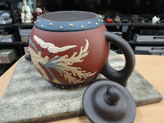 早期收藏手工紫砂大茶壺精雕龍鳳呈祥藏家釋出收藏品有落款| Yahoo拍賣