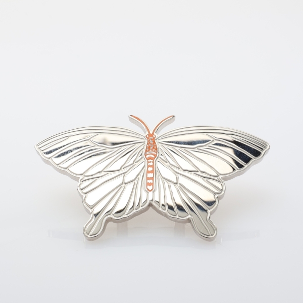 HERMES 愛馬仕 銀色金屬 橘色漆面 Papillon Twilly 絲巾環 【二手名牌BRAND OFF】