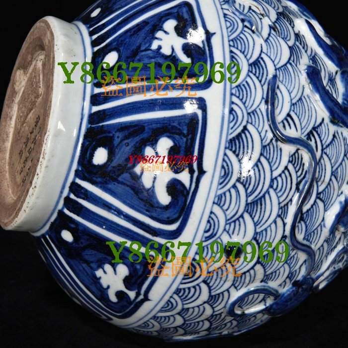 台湾官窯瑞獸双耳壺 元青花浮雕瑞獸紋雙耳瓶，35×20，:400326 瓷器汝窯官窯【南小瓷