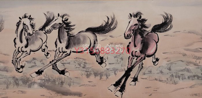 N徐悲鸿纸本骏马图手卷画心尺寸33.7x366.4公分古玩書畫字畫【九分利