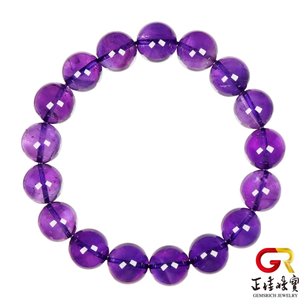 正佳珠寶】紫水晶高品冰質濃紫12.4-12.8mm 南非紫水晶手珠｜日本彈力繩