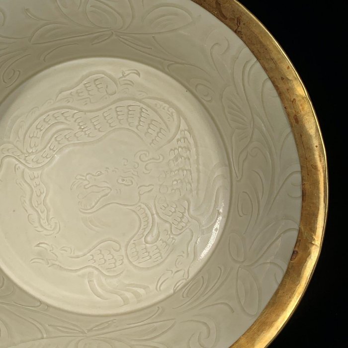 宋定窯包口鎏金刻龍紋碗，高9直徑25cm，800320 瓷器官窯汝窯【古雲